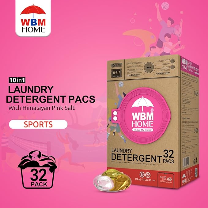 WBM Laundry Detergent Pods, Autumn Scent – 32 Pods in Recycleable Packaging for 10x Ultra Power Cleaning, Odor Defense for Activewear & Sports Shirts