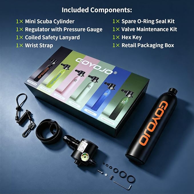 GOYOJO Mini Scuba Tank, Portable Diving Lung Air Tank with DOT Certified, Refillable Emergency Backup Pony Bottle for Snorkeling, Underwater Breathing, Training