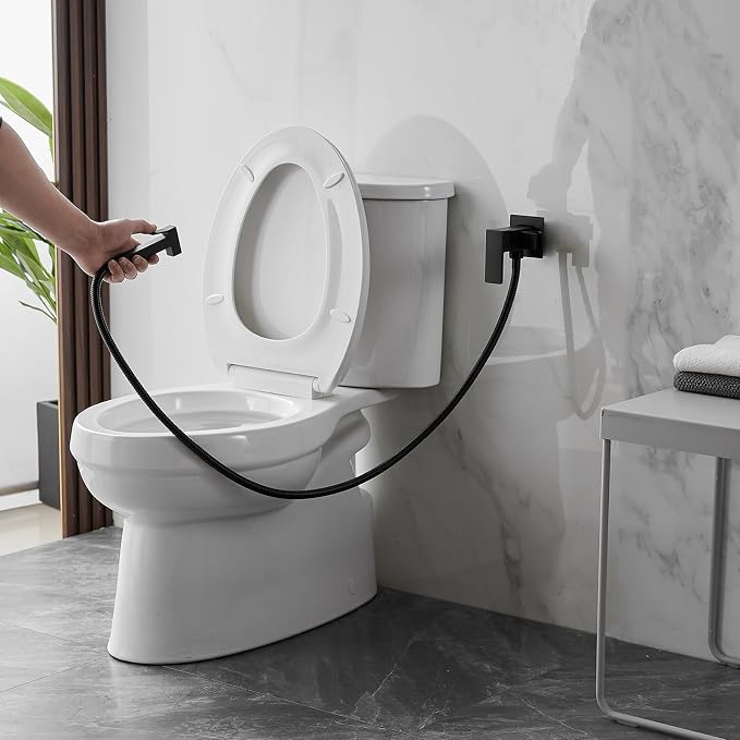 BWE Black Handheld Bathroom Bidet Sprayer Kit with Adjustable Pressure | | Adults & Kids & Pets Cleaning| Hot & Cold Water Control | Leak Resistant Design | Easy Install