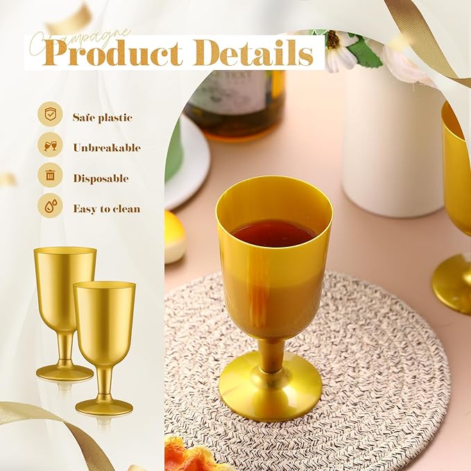 Jingmore 96 Pcs Disposable Plastic Wine Glasses 7 oz Plastic Goblets Party Wine Cups Hard Drinking Glasses with Stem Stackable Goblets Champagne Flutes for Wedding Toasting Birthday Party Supplies
