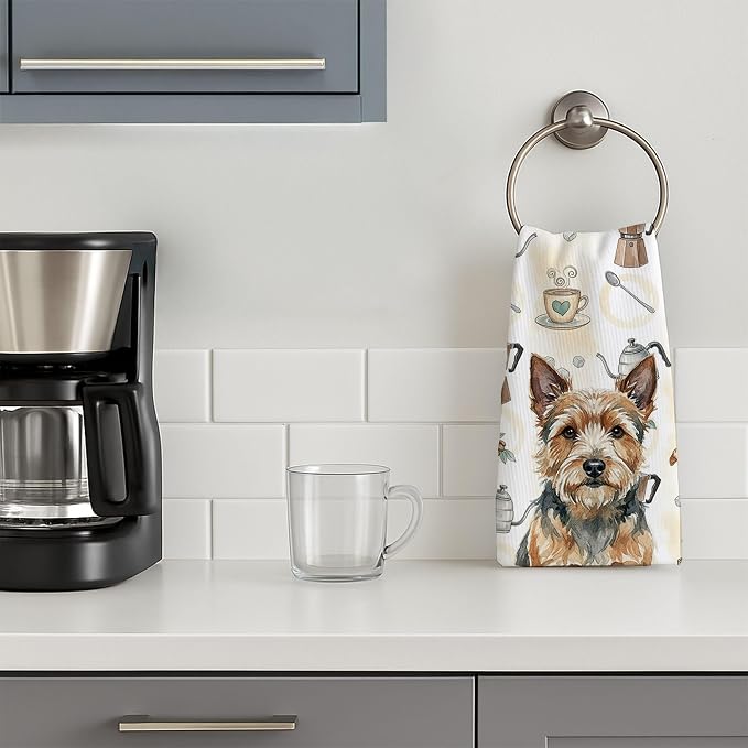 Caroline's Treasures Norwich Terrier Coffee Bar Kitchen Towel Velour Plush Front and Cotton Loop Back Machine Washable