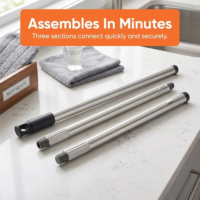 Superio 3 Part Heavy Duty Metal Handle Pole with Hanging Loop for Easy Storage, Mop Replacement Handle, Fits Most Brooms, Mops & Brushes, 48" (12 Pack)