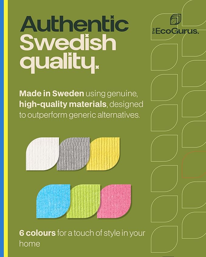 Swedish Dishcloths - 20 Pack (Assorted & White), Multi-Surface, Eco-Friendly, Reusable, Absorbent, No Odor, Cellulose & Cotton, Made in Sweden.