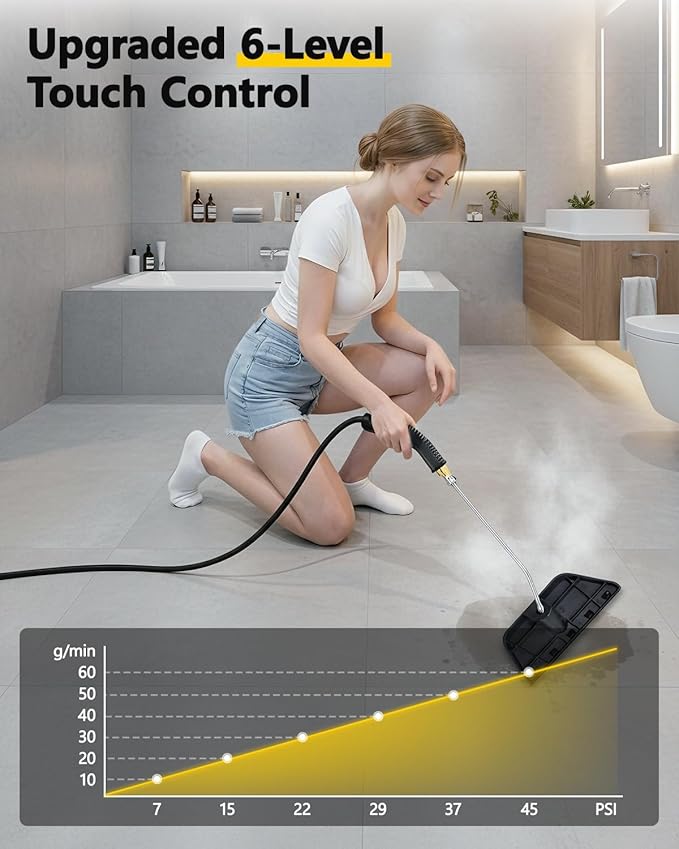 Steam Cleaner,15s Heat-Up,1.2L Tank,6-Level Adjustable Handle,1500W Steamer for Cleaning,Portable Steamer for Cleaning with 16PCS Accessories,Steam Cleaner for Home,Car,Dirt,Grease,Grout,Tile,Couch