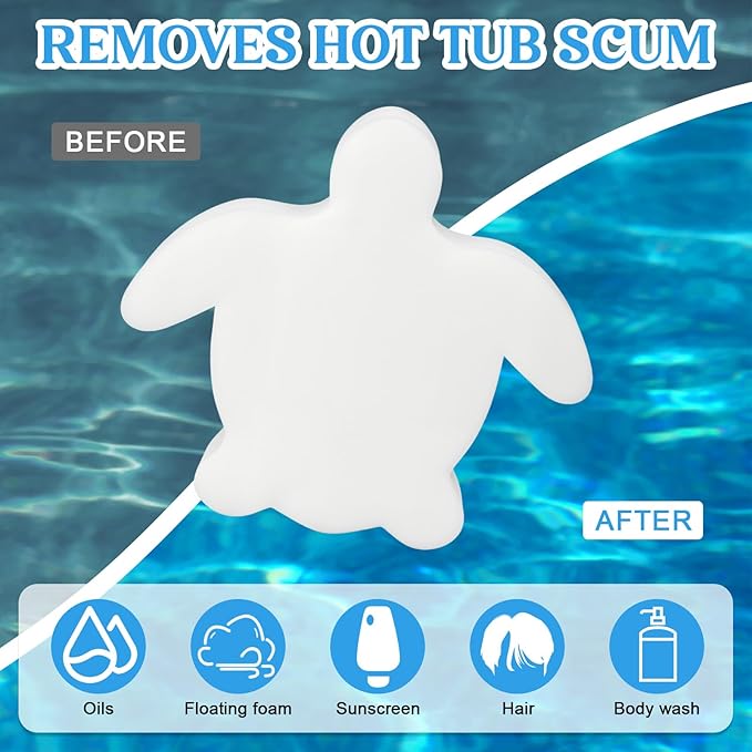 12 Pcs 12 × 12 Inch Sponge for Hot Tub, Turtle Pool Sponge Oil Absorber for Spa Swimming Pool Oil Absorbing Cleaning Accessories