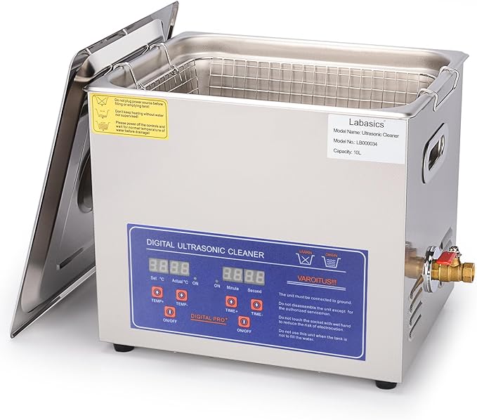 Labasics Ultrasonic Cleaner, Professional All-Purpose Stainless Steel Ultrasonic Washing Device with Digital Display Timer and Heat Control for Laboratory 110V, 10L