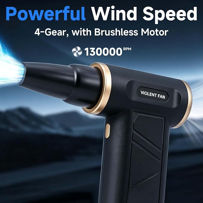 Compressed Air Duster-Super Power Cordless Air Duster, 3-Gear Adjustable Mini Blower with Rechargeable Battery, Dust Blower for Computer, Keyboard, House, Outdoor and Car