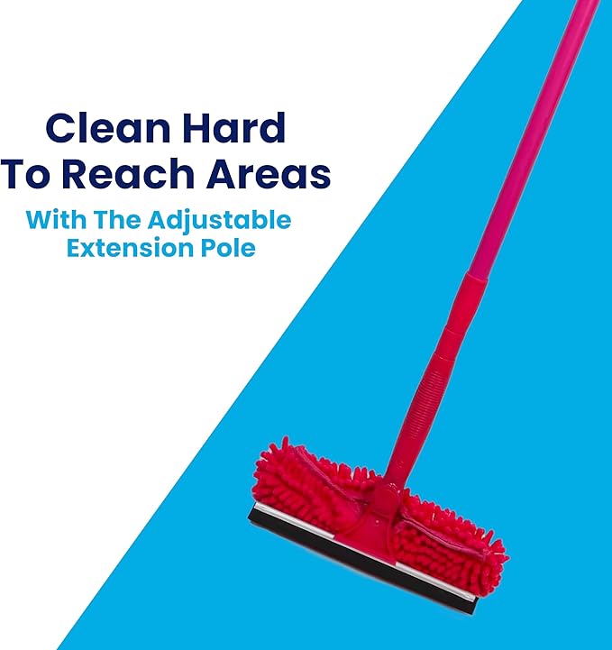 Microfiber Window Cleaner – Dual Heads & Telescoping Handle (Raspberry)