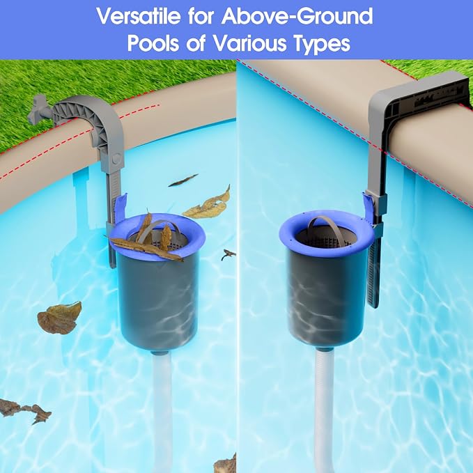 TidyMister Wall Mount Swimming Pool Surface Debris Skimmer Basket with Socks,Above Ground Pool Skimmer with Quick Set Up & Adjustable Bracket for 800+ GPH Pumps,Automatically Removes Leaves & Debris
