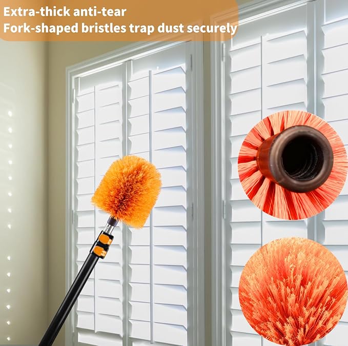 2 Pack Screw on Webster Cobweb Duster Head for Pole,Spider Web Brush, Cobweb Duster Head Attachment,Fits Standard 3/4 inch Threaded Poles (2, Orange)
