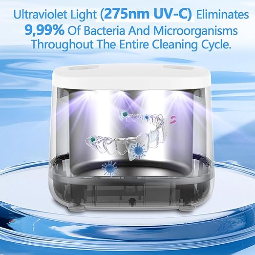 Dental Ultrasonic Retainer Cleaner Machine-45khz, Cleaning for Dentures, Mouth Guards, Aligners, Night Guards, Braces, Toothbrush Heads & Jewelry,Protable UV Retainer Cleaning Pod for Home &Travel