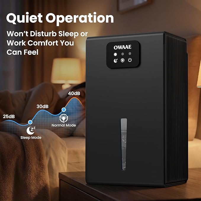 Dehumidifier, 1000 sq.ft Quiet Dehumidifiers for Home Bedroom Basement Bathroom with 95oz Water Tank, Auto Shut-Off, Sleep Mode 7 Colors LED Light, Grey