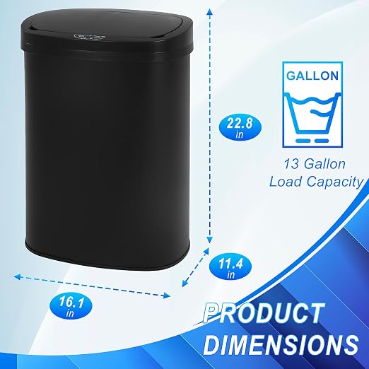 24/7 Shop at Home Freeway 13 Gallon Metal Household Trash Can Motion Sensor Lid for Kitchen, Black