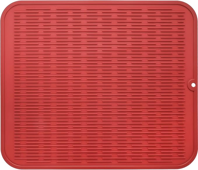 MicoYang Silicone Dish Drying Mat for Multiple Usage,Easy clean,Eco-friendly,Heat-resistant Silicone Mat for Kitchen Counter or Sink,Refrigerator or Drawer Liner Red XL 18 inches x 16 inches