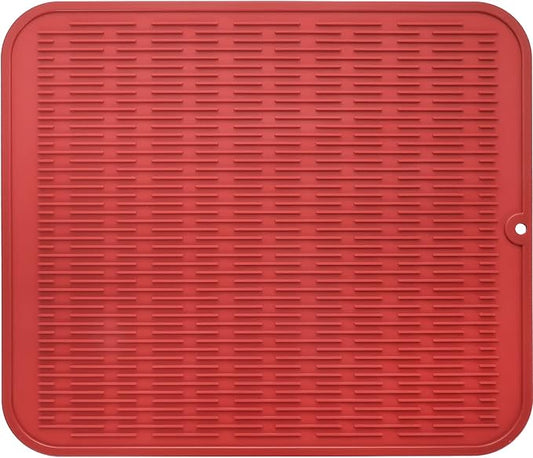 MicoYang Silicone Dish Drying Mat for Multiple Usage,Easy clean,Eco-friendly,Heat-resistant Silicone Mat for Kitchen Counter or Sink,Refrigerator or Drawer Liner Red XL 18 inches x 16 inches