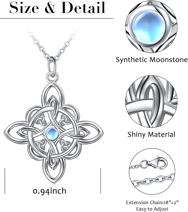 FLYOW 925 Sterling Silver Good Luck Irish Jewelry Celtic Knot Pendant Necklace for Women Birthday Graduation Gift