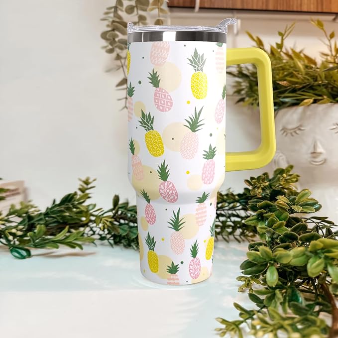 Ceovfoi 40oz Pineapples Coffee Mug Cup Water BottlesTumbler With Handle Lid and Straw,Pineapples Decor Stuff Accessories