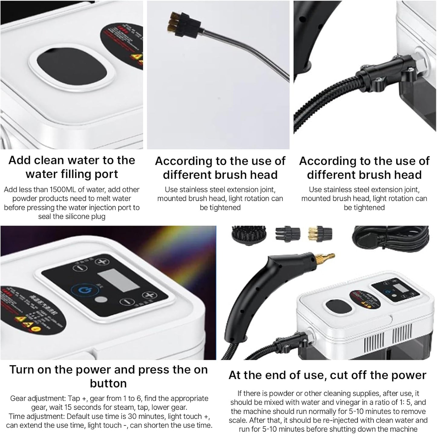 Irishom Steam Cleaner Handheld with 4pcs Accessories, Touch Screen 6 Levels Adjustable 15s Fast Steam Deep Cleaning with Portable Handle 1200ml/40.5oz Water Tank