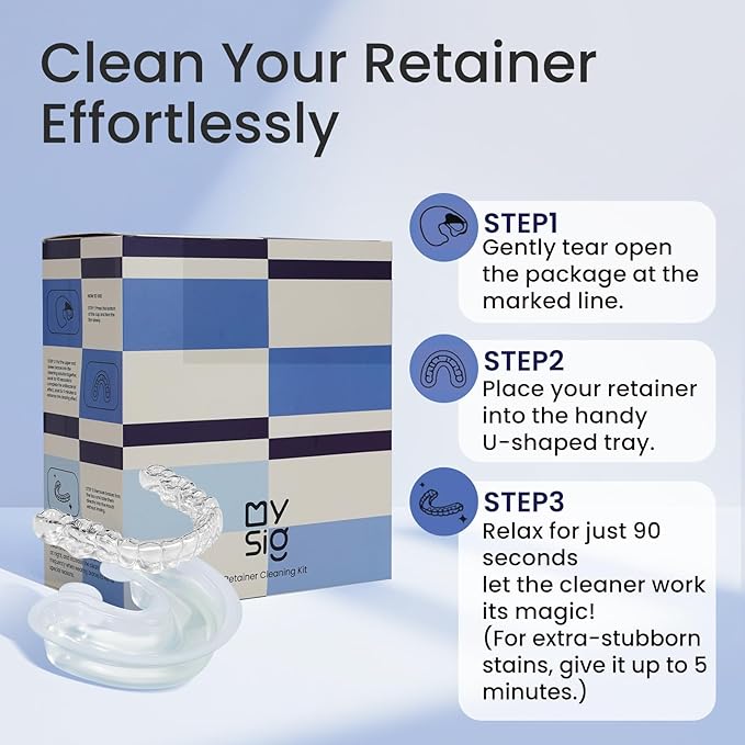 Retainer Cleaning Solution Kit with Accessory, 24pcs (Two-Month Supply) — 90-Second Portable & Travel Cleaning Set, Complements Ultrasonic Cleaning, Fresh Mint Scent 30ml