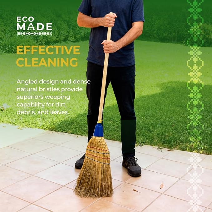 Handmade Corn Broom with Wood Handle 56 Inch - Traditional Heavy Duty Outdoor Broom for Sweeping Indoor Floors, Natural Straw Sweeper for Carpet Hardwood Yard