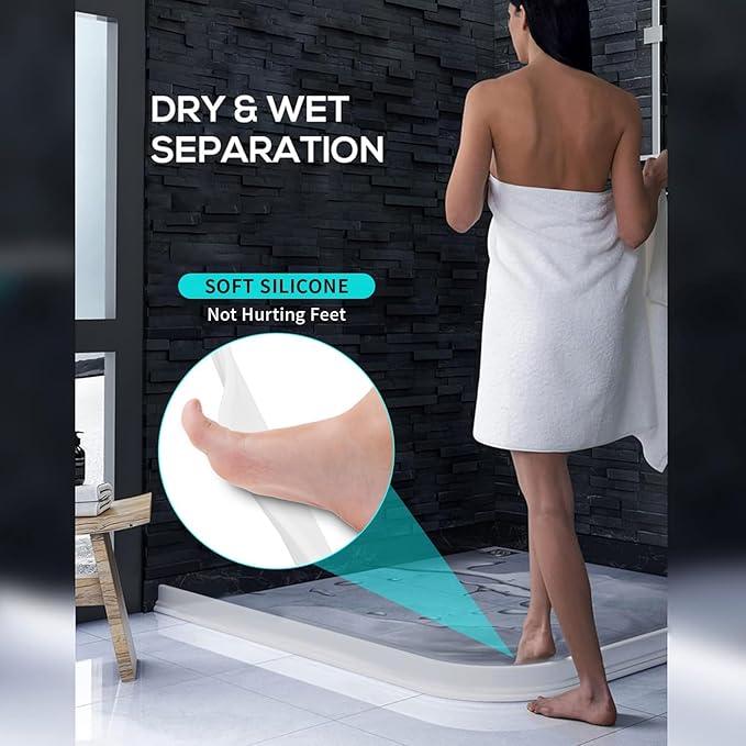 Hi-Na 3ft/5ft/6ft/8ft10ft Collapsible Shower Threshold Water Dam Water Barrier for Shower and Water Stopper Keeps Water Inside Water Threshold for Wet and Dry Separation (5ft, Clear)