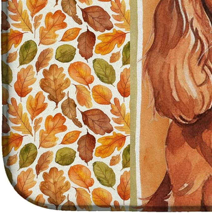 Caroline's Treasures Ruby English Toy Spaniel Heirloom Fall Dish Drying Mat Absorbent Dish Drying Mat Pad for Kitchen Counter Dish Drainer Mat for Countertop, 14 x 21", Multicolor