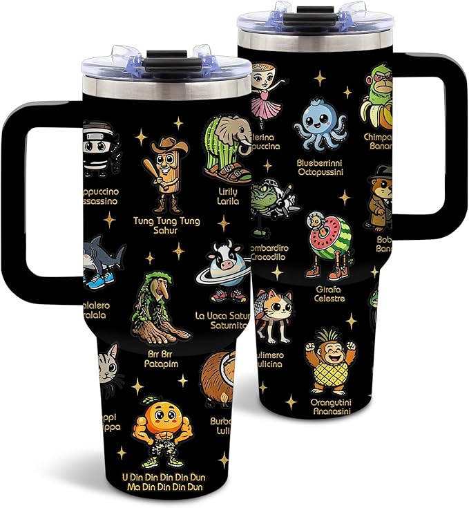 DUUV Funny Cartoon Characters Tumbler 40 Oz with Handle, Cute Animal Design Stainless Steel Insulated Mug with Lid and Straw, Novelty Gifts for Men Women Girls,1 PCS