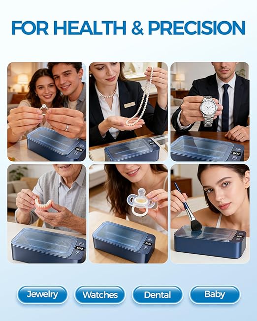 Ultrasonic Jewelry Cleaner,50khz Ultrasonic Cleaner Machine,17oz 316SUS Tank,5 Cleaning Modes,Suitable for Jewelry, Eyeglasses, Rings, Watch Bands, and Dentures (Blue)