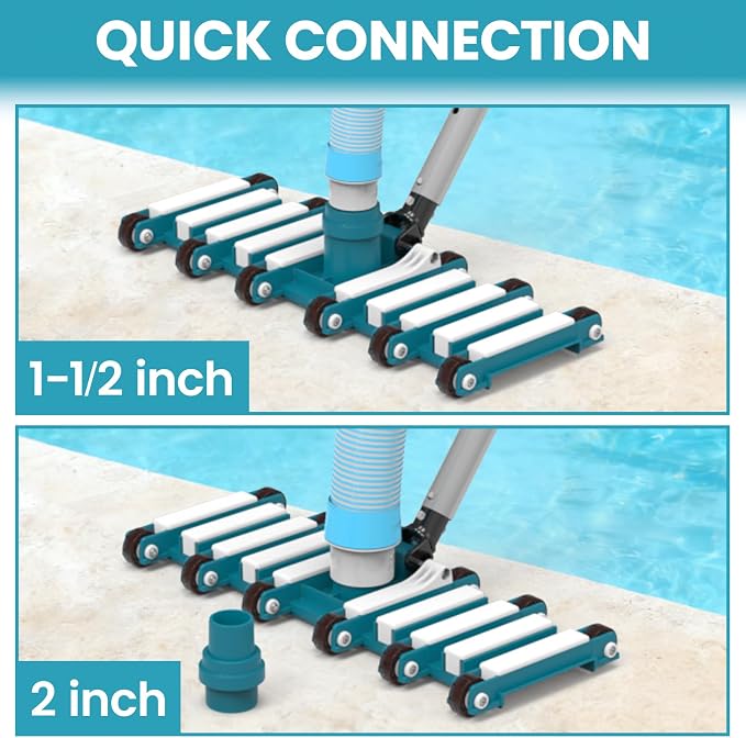 POOLWHALE 19" Professional Weighted Pool Vacuum Head with Wheels, Extra-Wide, Swivel Hose 1-1/2 or 2’’, Flexible Swivel Direction-Control Handle for Swimming Pools - Deep Cleaning on All Surfaces