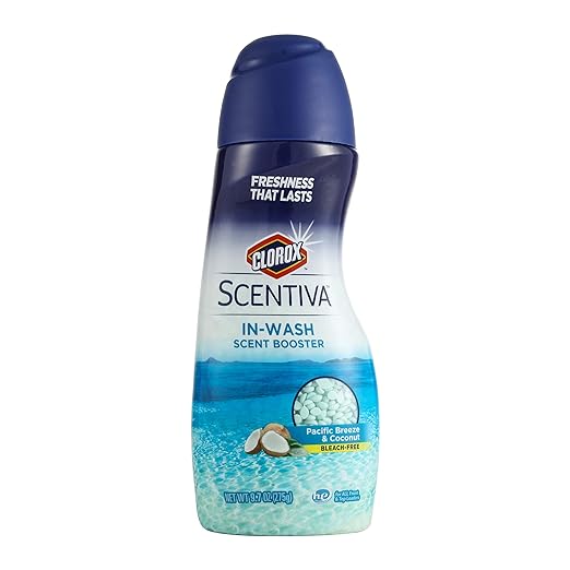 Clorox Scentiva Scent Booster Beads Laundry Freshener, Pacific Breeze and Coconut - In-Wash Fragrance Booster for Clothes, Towels, and Linens, Odor Eliminator, Long-Lasting Fresh Scent, 9.7 Oz
