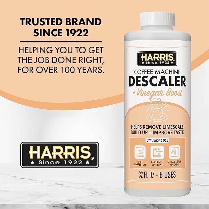HARRIS Coffee Machine Descaler Descaling Solution, 32 fl oz (2 Pack, 8 Uses Each), Compatible with Keurig, Nespresso, Breville, DeLonghi, Jura & Ninja Coffee and Espresso Makers