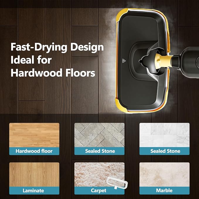 Simple Deluxe Steam Mop for Floor Cleaning, Lightweight Floor Steamer Cleaner Mop - Ideal for Hardwood/Tile/Laminate Floors Carpet, 2 Washable Pad, Black and Yellow