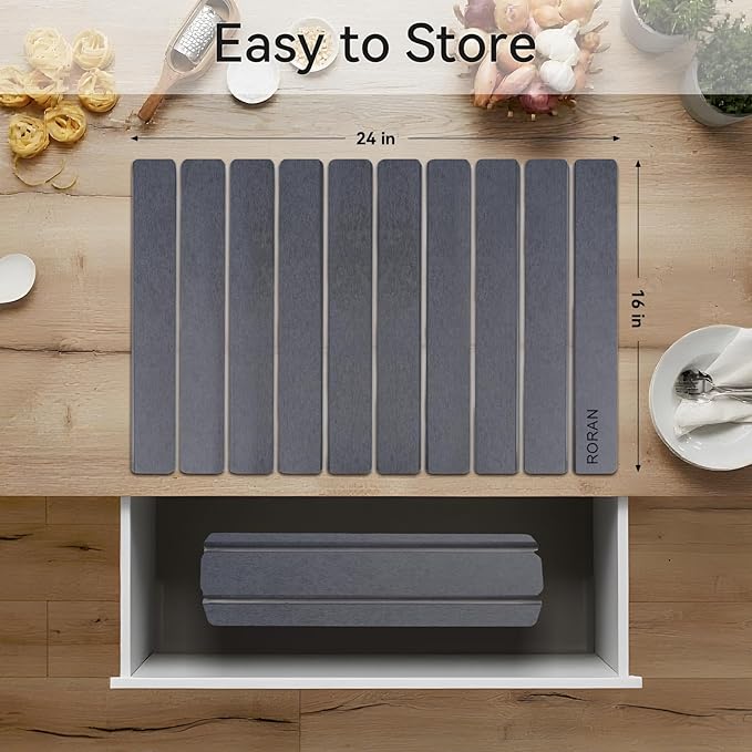 Stone Drying Mat for Kitchen Counter, 24"(L)×16"(W), Drying Matt Kitchen Counter, Quick Dry Stone Dishes Mats, Foldable Diatomaceous Earth Mat (Pure Gray)