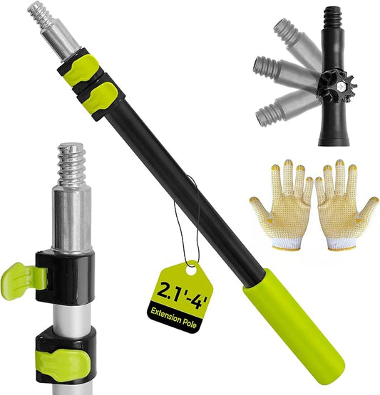 2.1-4ft Telescopic Extension Pole,Multi-Purpose Extension Pole with 180° Universal Thread Head, Black Oxide Aluminum Extendable Pole with Flip-Lock, for Painting,Dusting,Window Cleaning