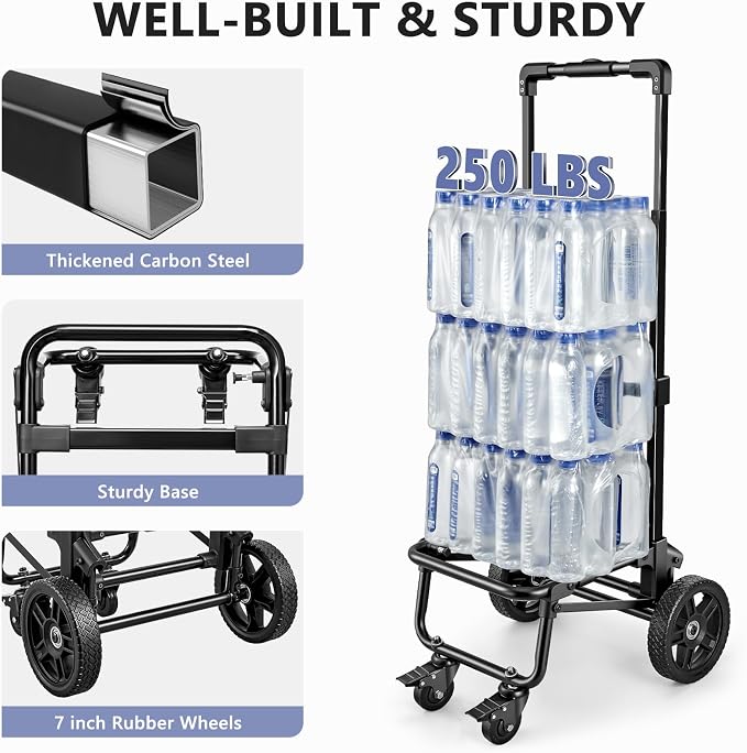KEDSUM 3 in 1 Shopping Cart with Wheels, 60L/250LBS Multi Use Grocery Cart with 7" Big Wheels & Removable Waterproof Bag, Personal Shopping Carts for Groceries, Telescoping Handle & Thickened Steel