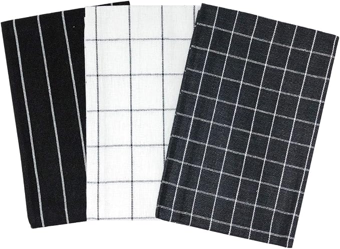 Wrapables® 100% Cotton Kitchen Dish Towels (Set of 3), Black