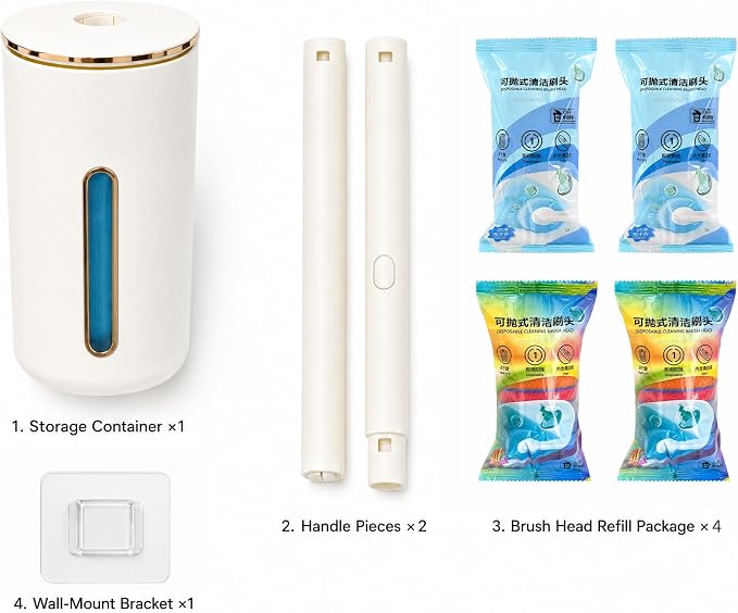 Toilet Brush Set, White, Disposable Replacement Brush Heads, Stylish and Simple Style (1, Toilet Brush Set with 32 Brush Heads)