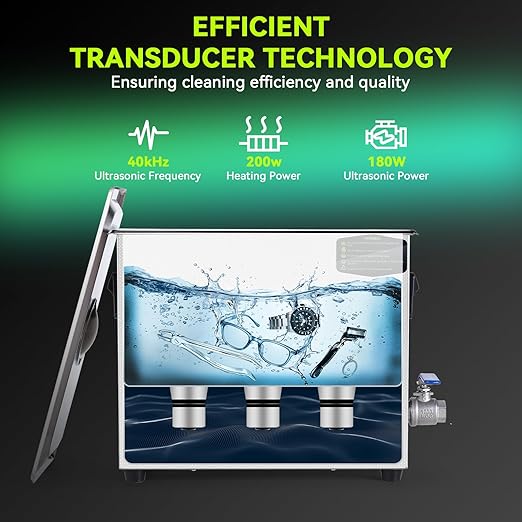 Ultrasonic Cleaner, One-Touch Cleaning,Heating, Deep Mode, ECO Energy-Saving Ultrasonic Cleaning Machine Excellent for Labs,Carburetor,Jewelry,Dentures,Automotive & Industrial Parts. (6L)