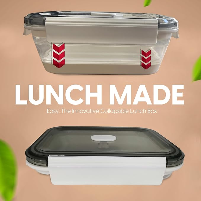 A MILLI Collapsible Food Storage Containers with Lids Set of 2, Silicone Meal Prep Containers, Foldable Stackable Lunch Box, BPA Free Microwave Freezer Dishwasher Safe, Space Saving Kitchen Camping RV
