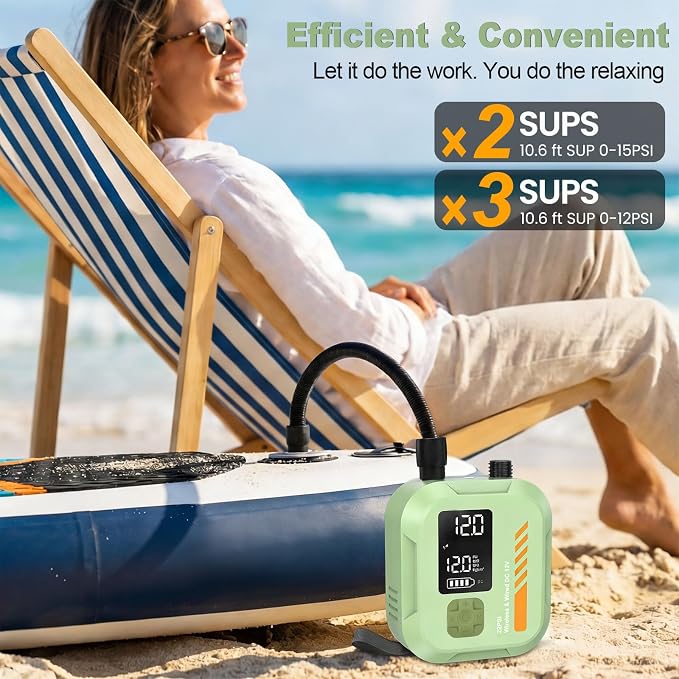Electric Paddle Board Pump Portable, 22 PSI Rechargeable Electric SUP Air Pump, Intelligent Dual Stage Inflation & Deflation, Auto-Off, for Paddle Boards, Kayak, Kite, Tent