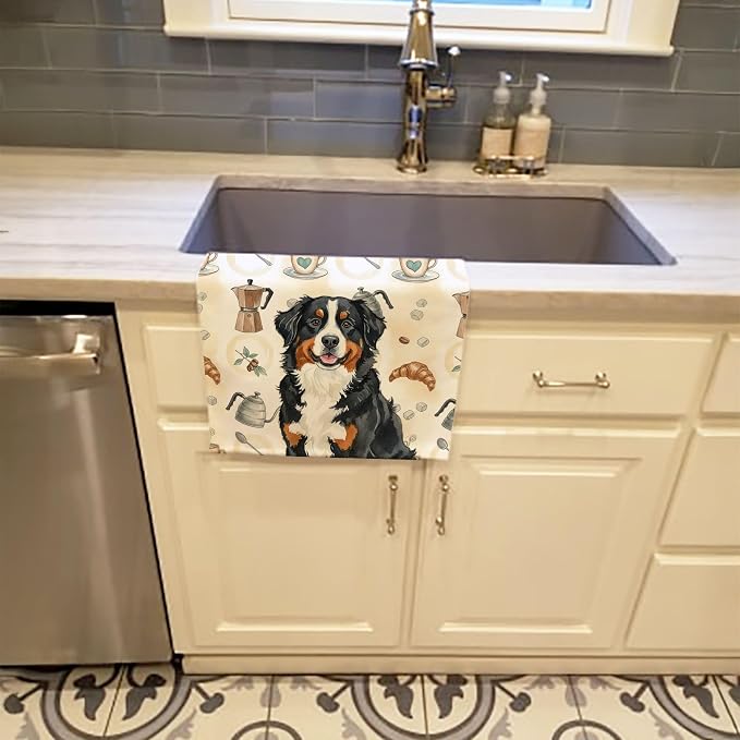 Caroline's Treasures Bernese Mountain Dog Coffee Bar Kitchen Towel Velour Plush Front and Cotton Loop Back Machine Washable