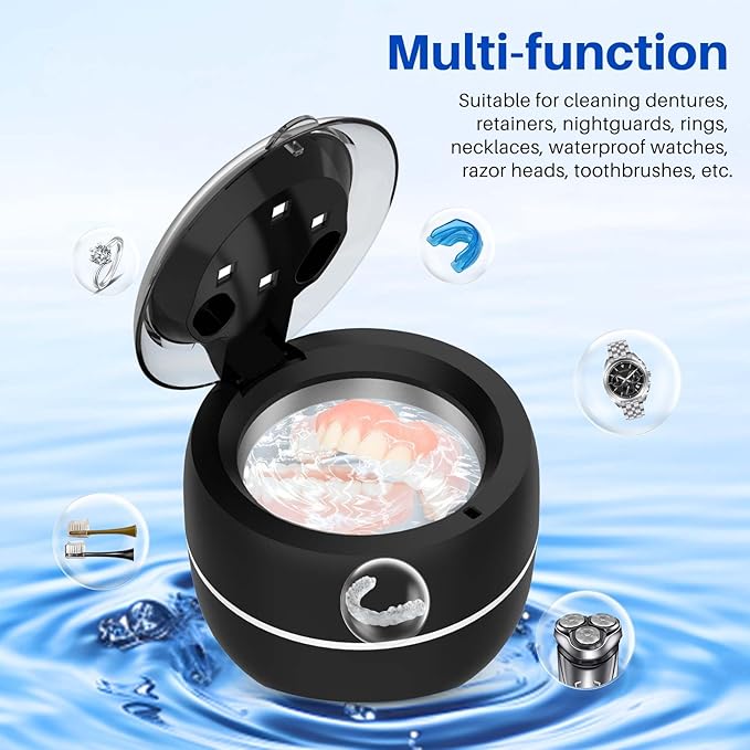 Voraiya Ultrasonic Cleaner Machine with LED Display for Invisalign, 45-52kHZ 200ml Dental Cleaning Pod Retainer Cleaner Aligner Cleaning Ultra Sonic for Mouth Guards Night Guards Dentures