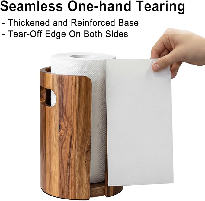 Wood Paper Towel Holder for Kitchen Countertop, Acacia Wooden Kitchen Towel Holder with Splash Guard, Handles & Weighted Non-Slip Base, Home Decor Essentials, for Kitchen, Bathroom,Apartment, RV
