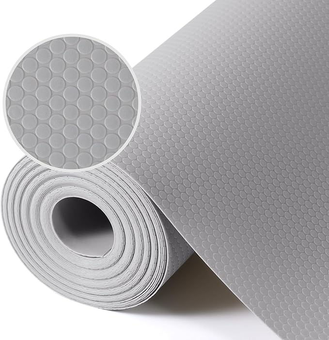 Light Gray Shelf Liners for Kitchen Cabinets Non Adhesive Drawer Liner for Bathroom Waterproof Refrigerator Liners for Shelves Fridge Plastic Mats Cabinet Cupboard Liner 17.5 x 236.2 Inches x 2 Rolls
