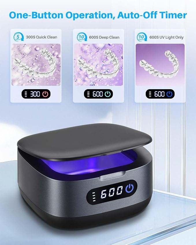 Rechargeable Ultrasonic Retainer Cleaner, Portable Retainer Cleaner Machine, 52kHz Retainer Cleaner for Dentures, Night Guards, Mouth Guards