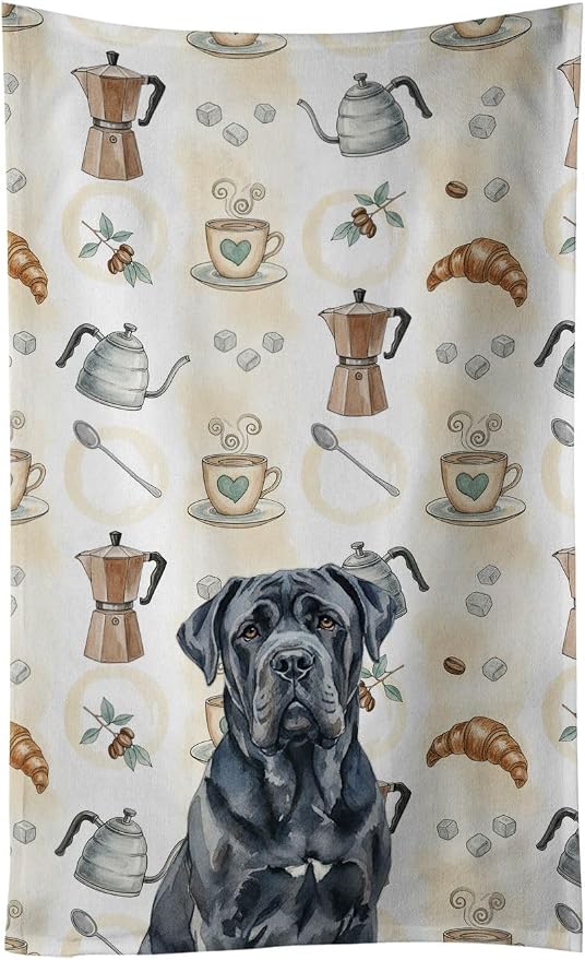 Caroline's Treasures Black Neapolitan Mastiff Coffee Bar Kitchen Towel Velour Plush Front and Cotton Loop Back Machine Washable