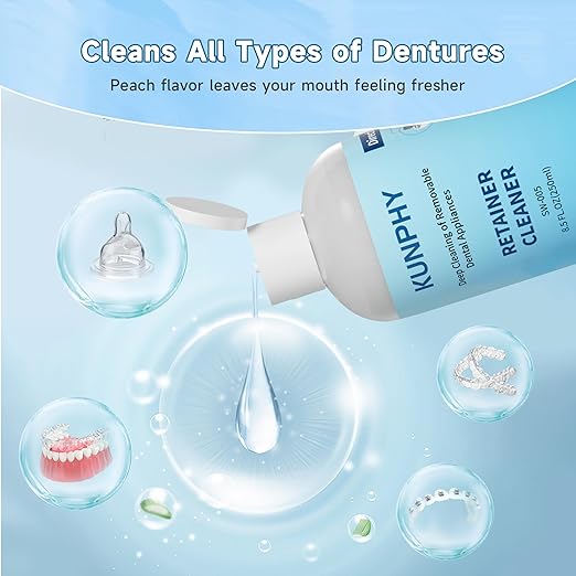 Ultrasonic Retainer Cleaner Solution for Ultrasonic Denture Cleaner-Professional Cleaning of Retainers, Invisible Aligners, Mouth Guards, Night Guards, Remove Odors, Discoloration & Stains 8.5oz