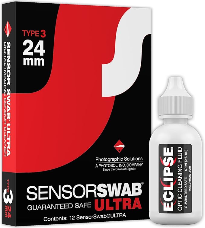 Senor Cleaning Kit - 24mm Sensor Swab (12 Swabs) for Cleaning Full Frame Sensors and Eclipse Sensor Cleaning Application with Dropper Tip (59ml) 2oz