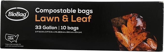 BioBag Compostable Lawn & Leaf Yard Waste Bags, 33 Gallon, 10 count (pack of 2)
