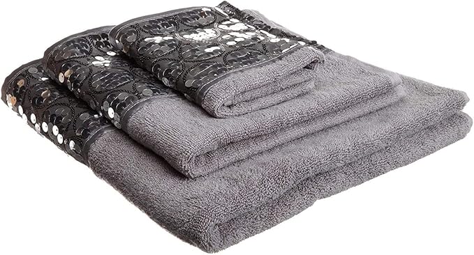 Zahari Home Sinatra Modern Bathroom Towel Set 3 Piece Towel Bath Towel, Hand Towel and Wash Towel Luxury Contemporary Decor Bling Silver Bath Towel Sets Soft, Plush and Highly Absorbent
